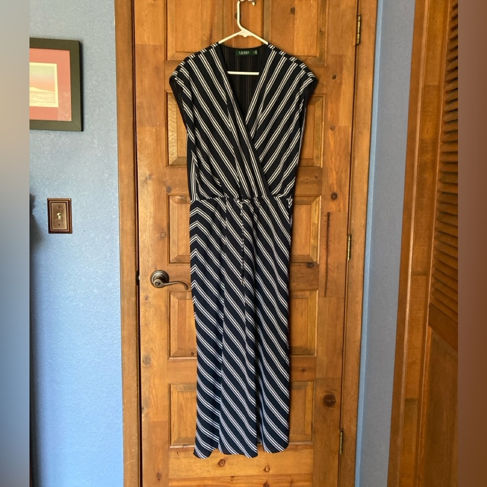 LAUREN Ralph Lauren Striped Georgette Maxi Dress Navy